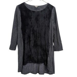 Hyku Lagenlook Tunic Womens Size Large Blue High Low Raw Hem Boho Long Sleeve